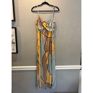 Flora Kung‎ 100% Silk Dress Abstract Print Maxi Designer Women's